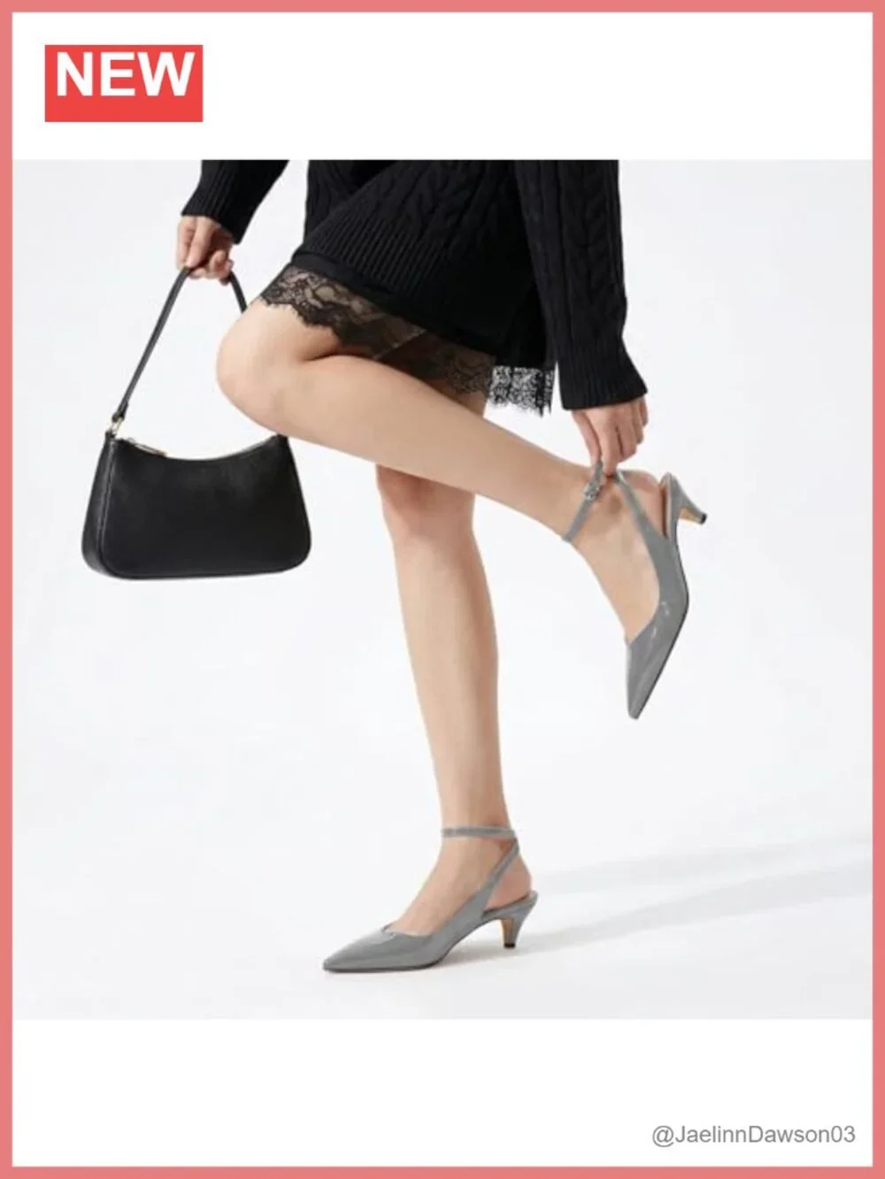 Women's Kitten Heel Slingback Pumps With Adjustable Ankle Strap, Pointed Toe,
